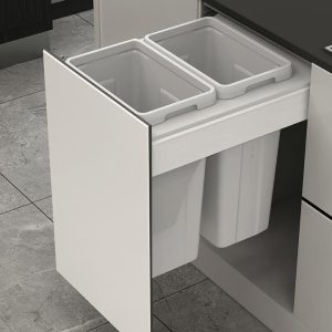 Kia Ora 54L (2x27L) Kitchen Bin in White without runner. To suit 450mm cabinet