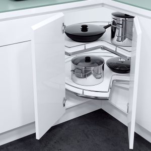 Vauth-Sagel, VS Cor Wheel Pro, ¾ Round Revolving Corner Unit, 900mm Cabinet, Solid Base, Chrome & White