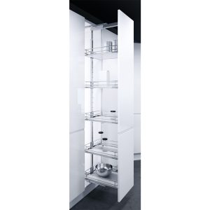 Vauth-Sagel, TAL Larder Pull Out Pantry, Soft Close, Solid Base, 1900 - 2150mm, To Suit 300mm Cabinet, Chrome Plated & White